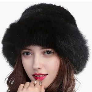 Valpeak Womens Winter Hat Knitted Mink Real Fur Hat with Fox Brim